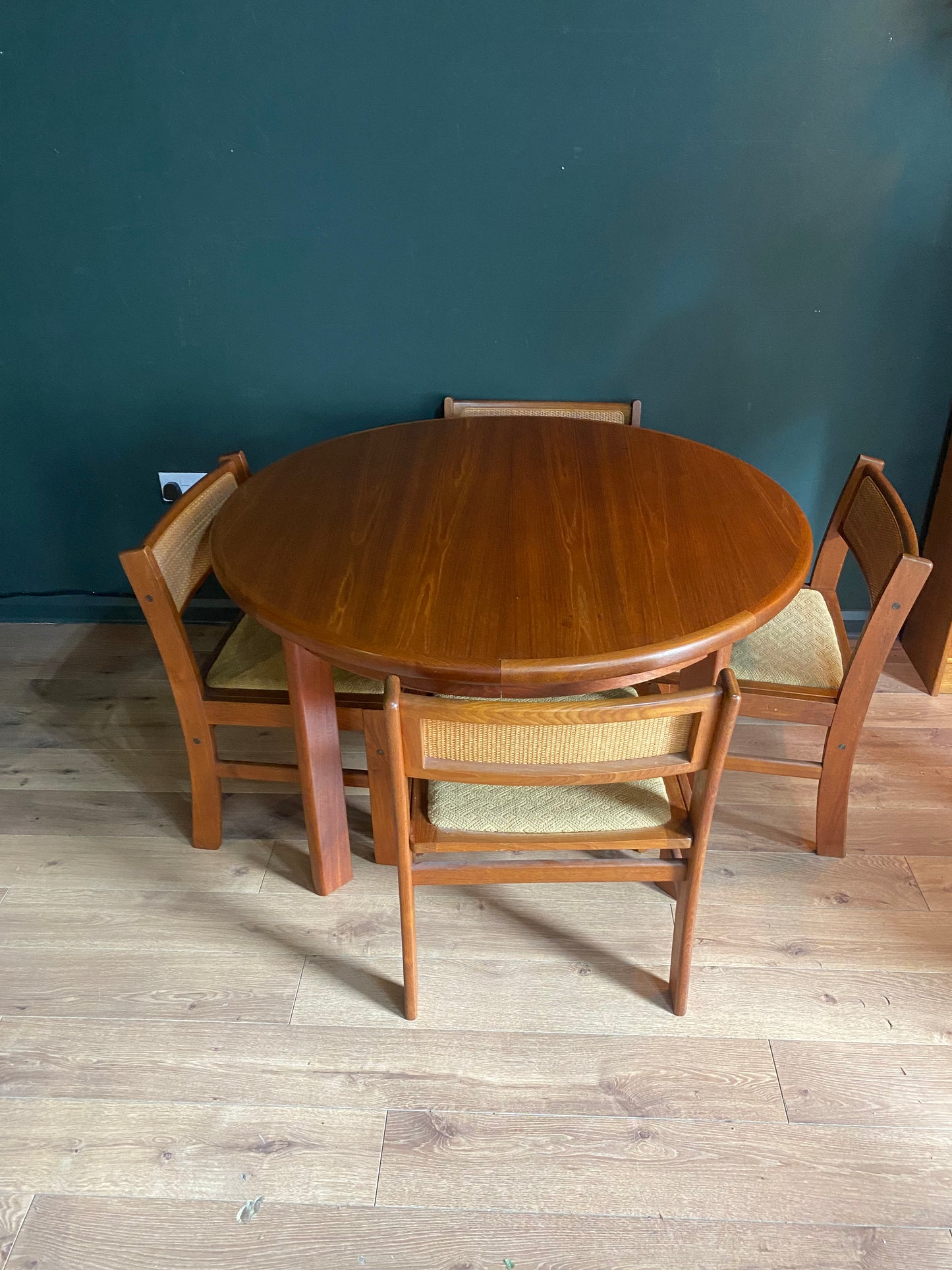 Midcentury, Danish, teak extending dinning table and chairs