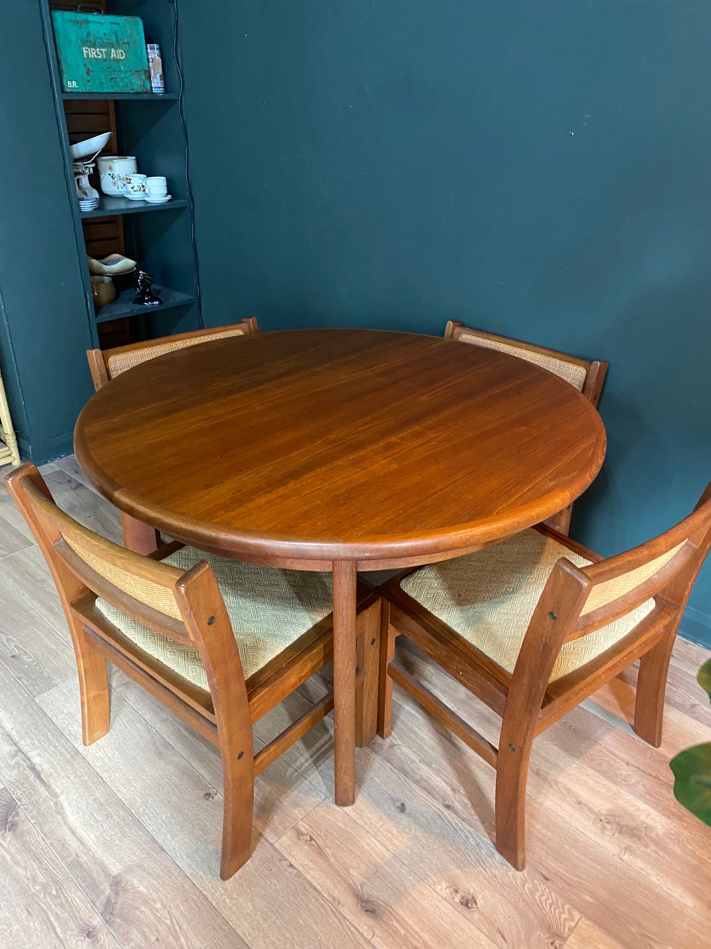 Midcentury, Danish, teak extending dinning table and chairs