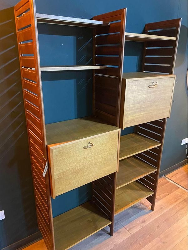 2 bay teak Ladderax shelving system by Staples