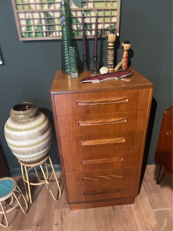 G Plan Fresco tall boy teak drawers