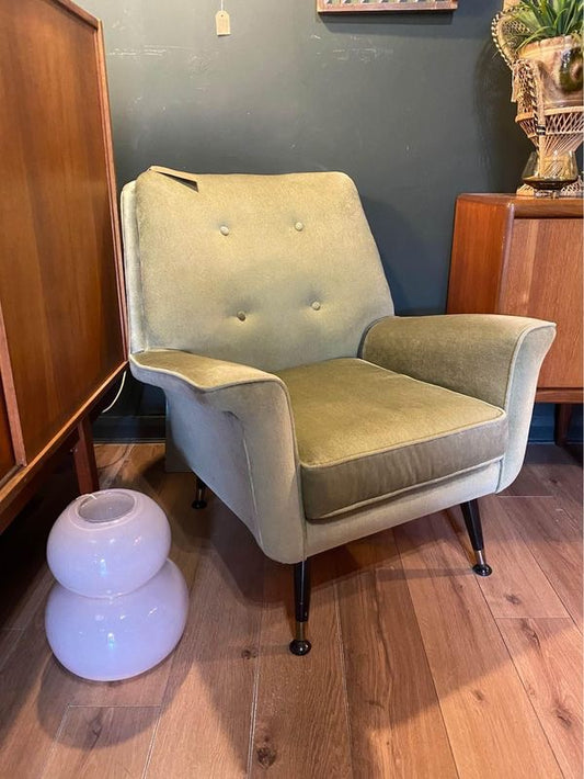 Midcentury green velvet armchair
