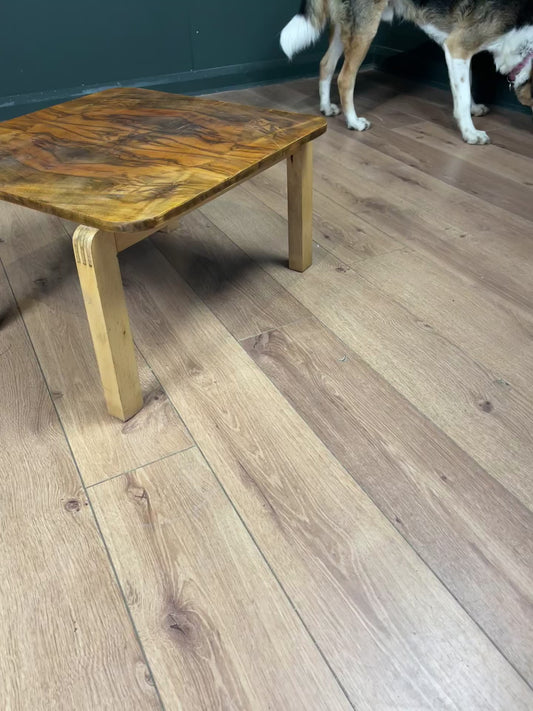 Walnut veneer coffee table with birch wood legs by Alvar Alto